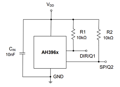 Application Circuit Diagram - Diodes Incorporated AH396x Dual Hall Effect Latch Sensors
